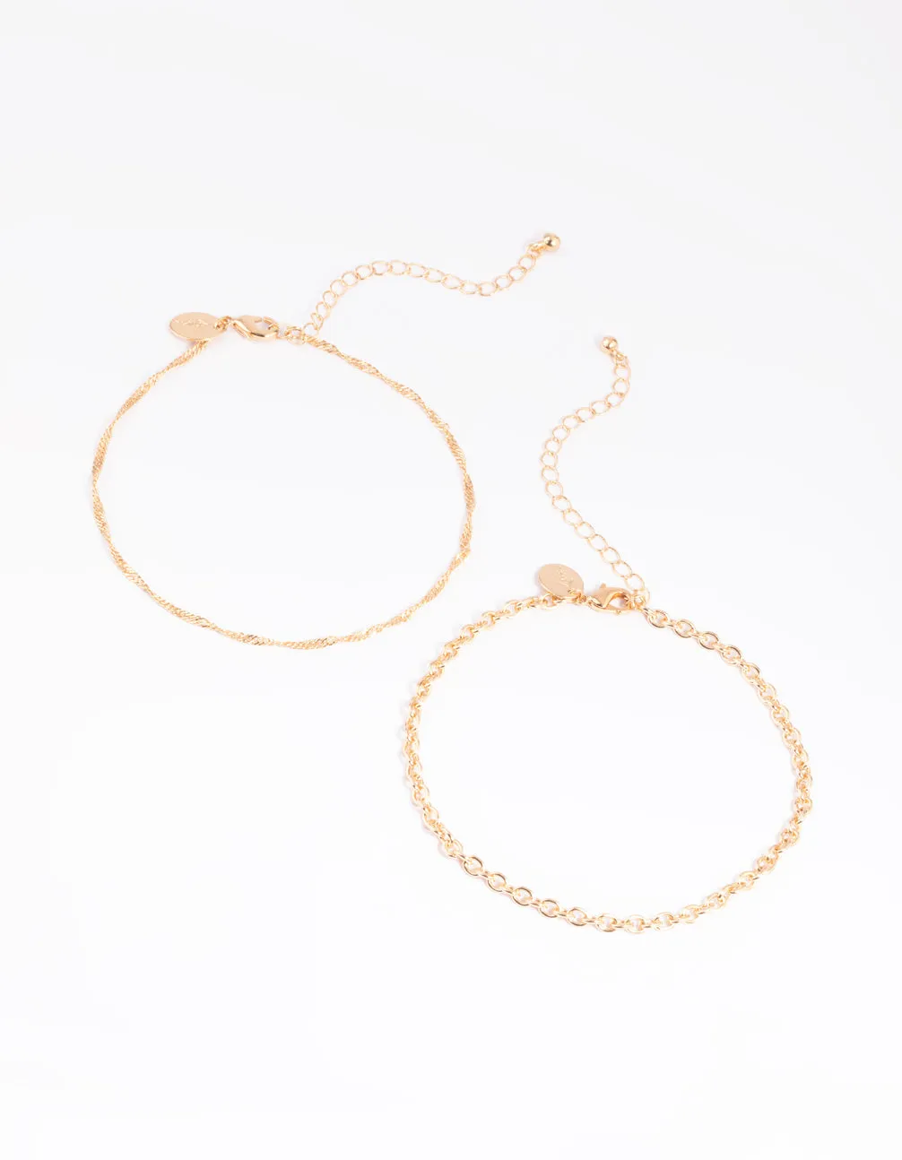 Gold Twisted Anklet Set