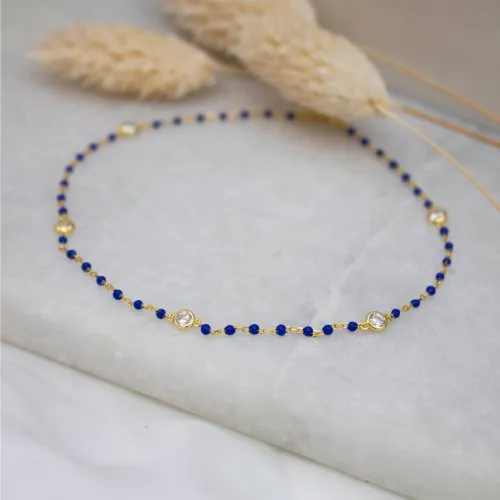 Gold Vermeil Blue Enamel Anklet