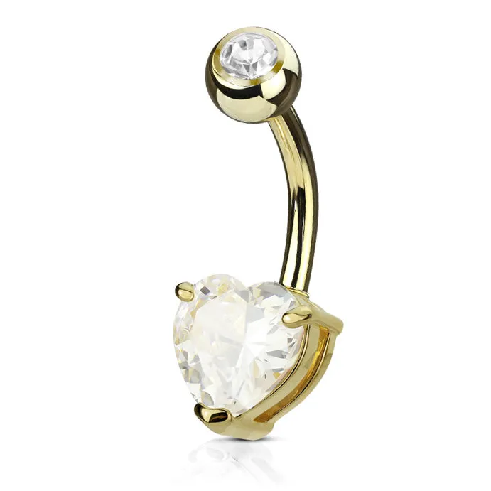 Heart Solitaire Belly Bar with Gold Plating