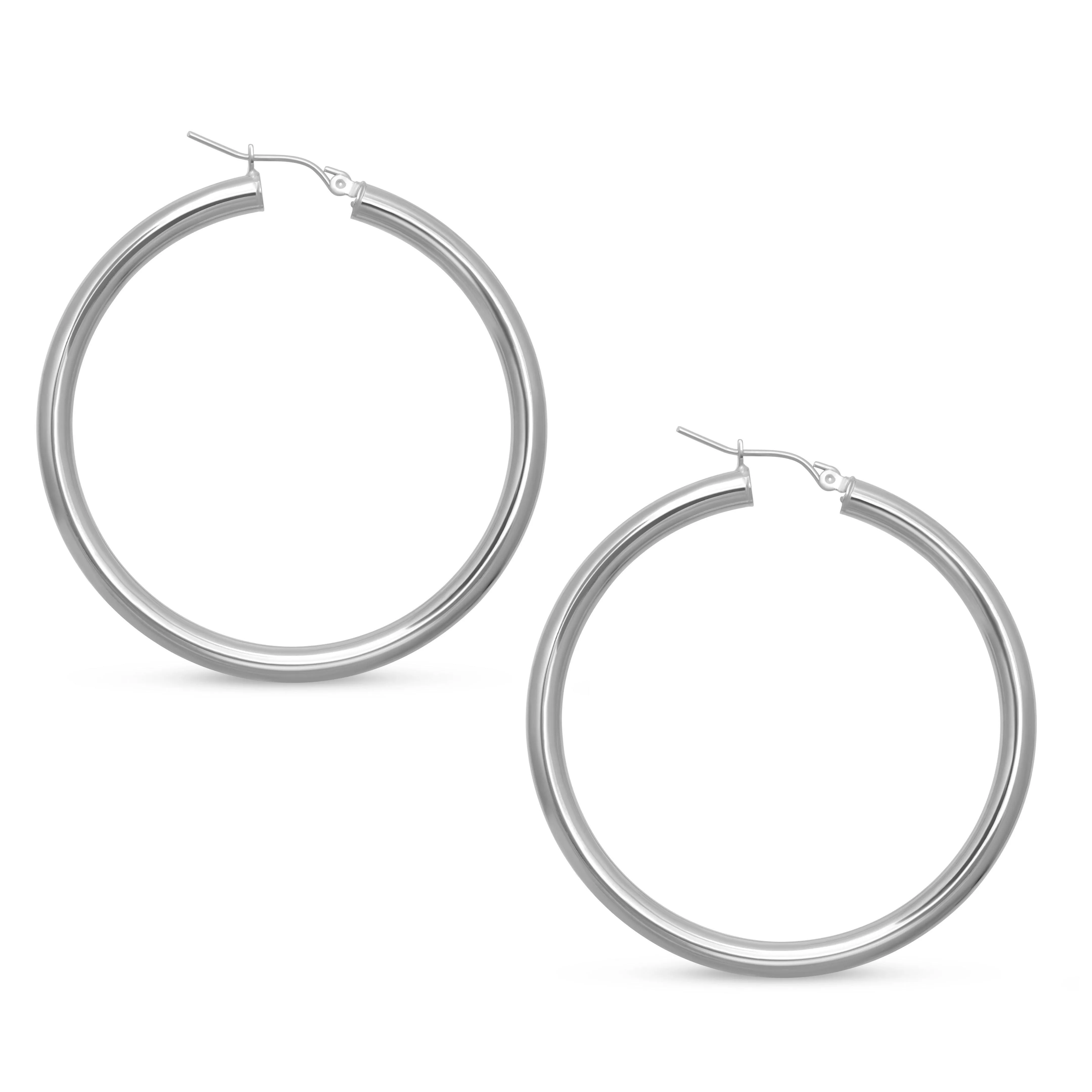 High Polished Plain Hoop Earrings 14K Gold