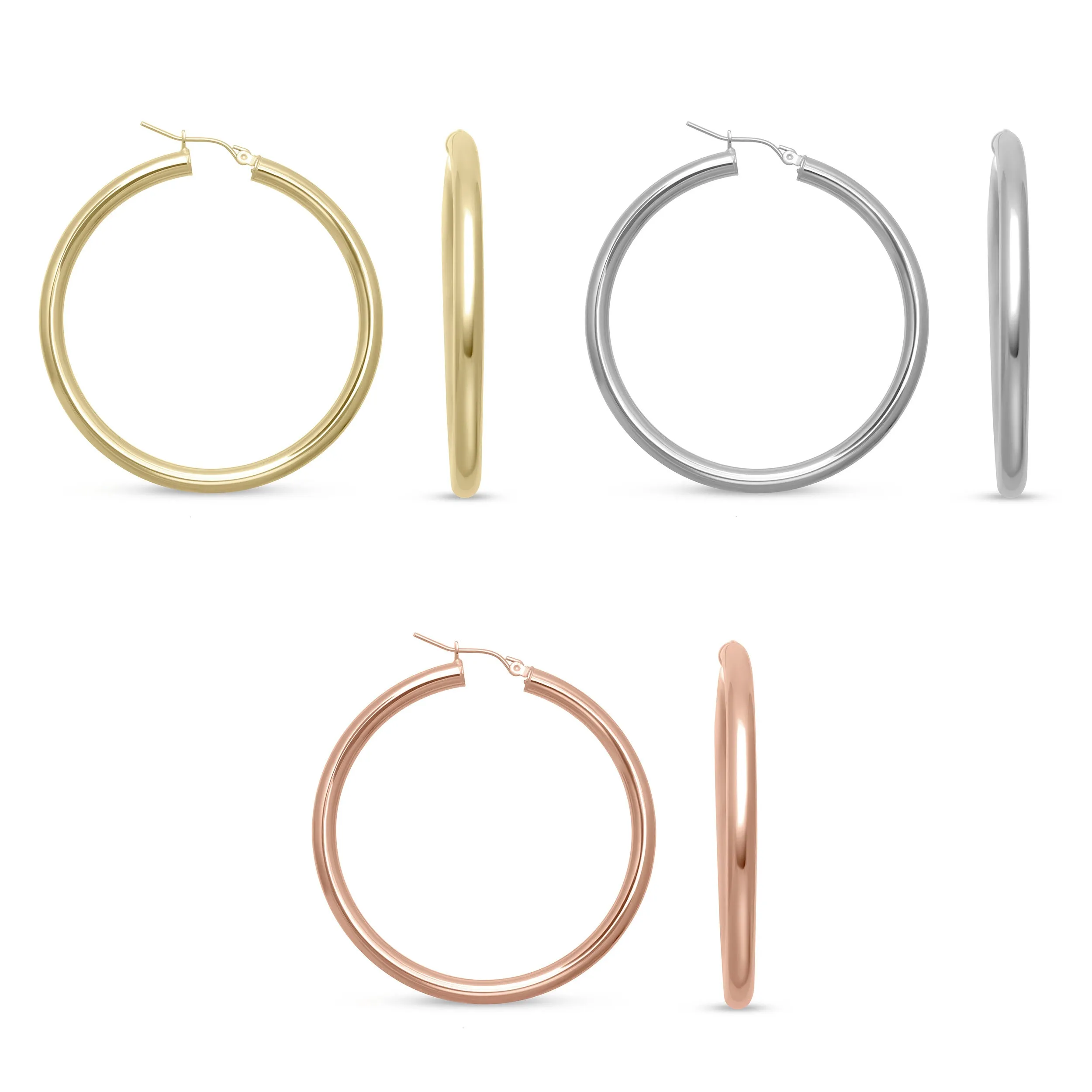 High Polished Plain Hoop Earrings 14K Gold