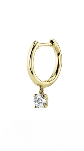 Huggie with Round Diamond Drop in Yellow Gold