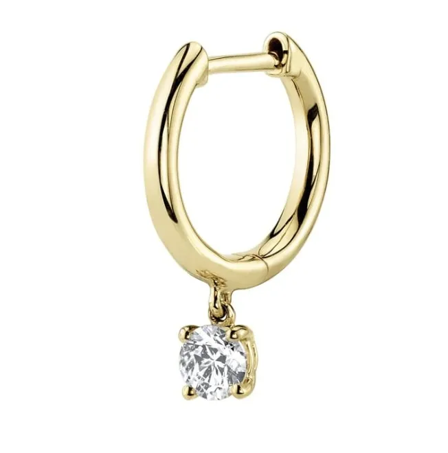 Huggie with Round Diamond Drop in Yellow Gold