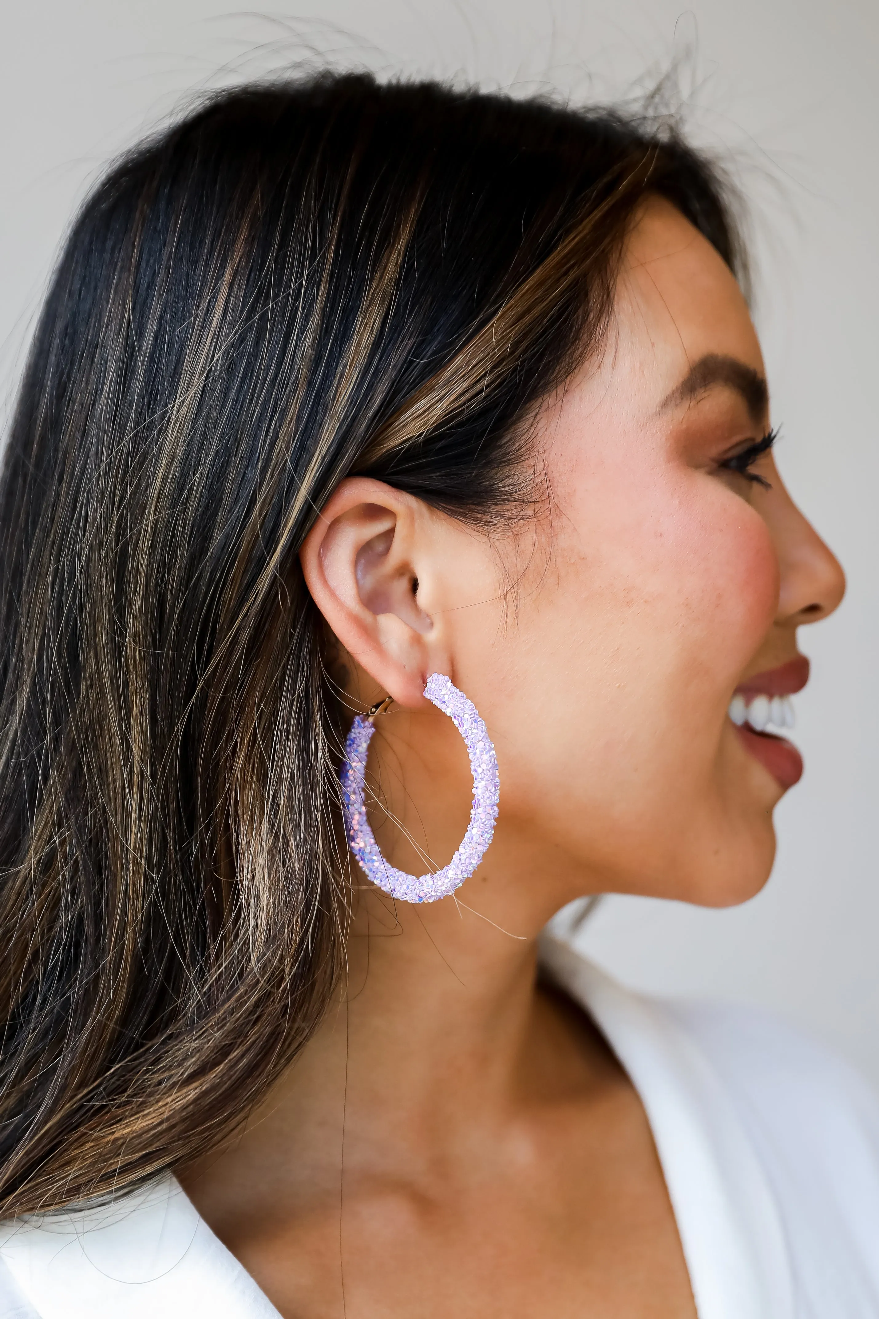 Isabelle Lavender Beaded Hoop Earrings