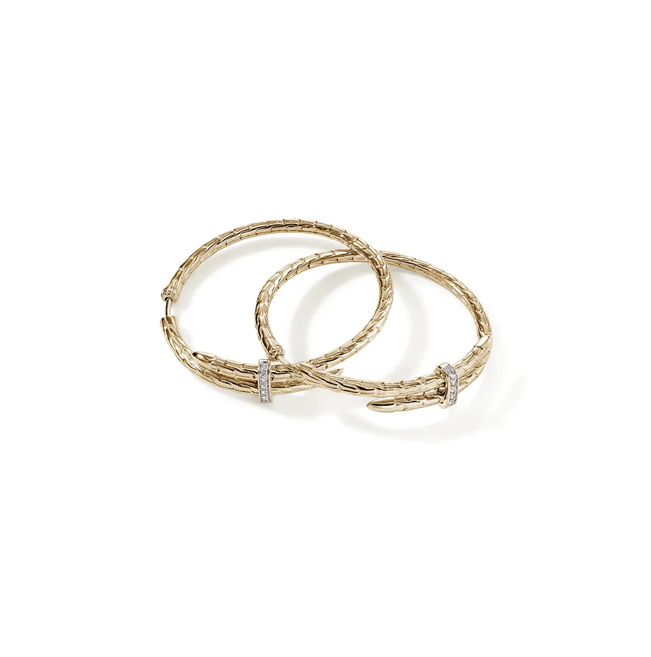 John Hardy Spear Yellow Gold Pave Diamond Hoop Earrings