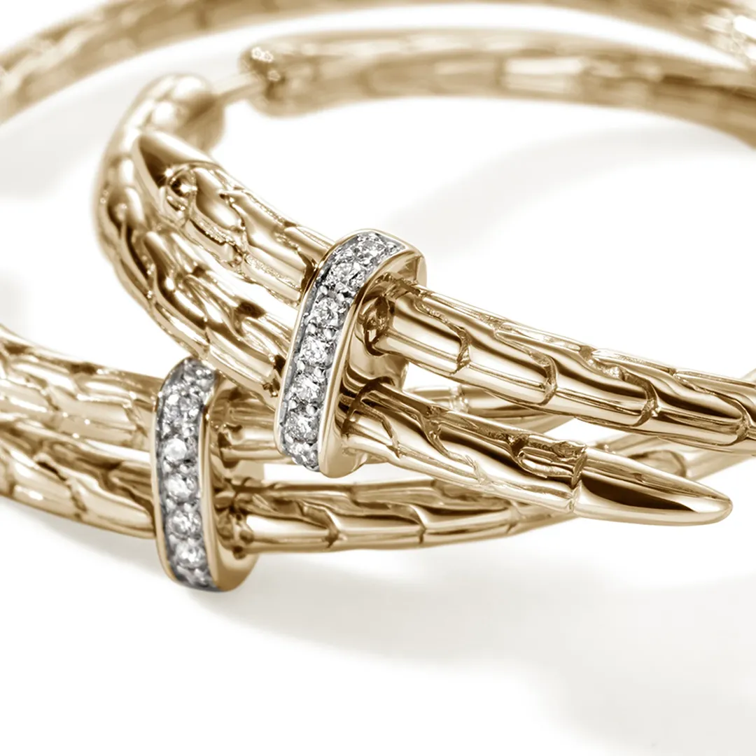 John Hardy Spear Yellow Gold Pave Diamond Hoop Earrings