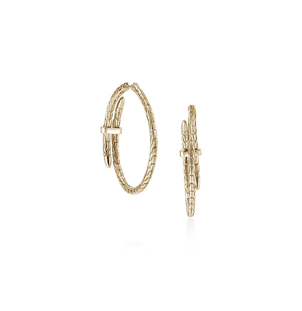 John Hardy Spear Yellow Gold Pave Diamond Hoop Earrings