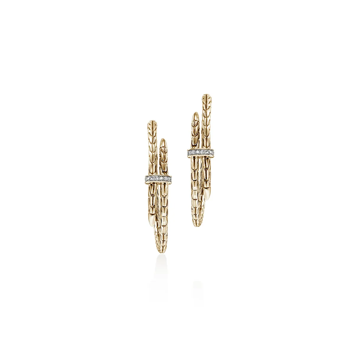 John Hardy Spear Yellow Gold Pave Diamond Hoop Earrings