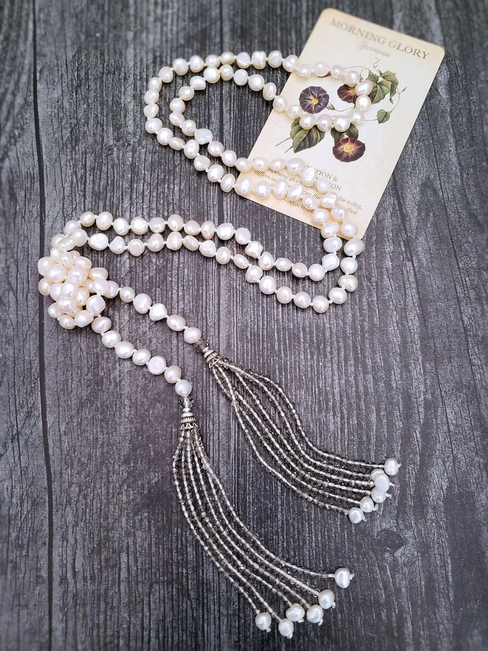 Lariat Pearl Necklace - Crystal Tassels