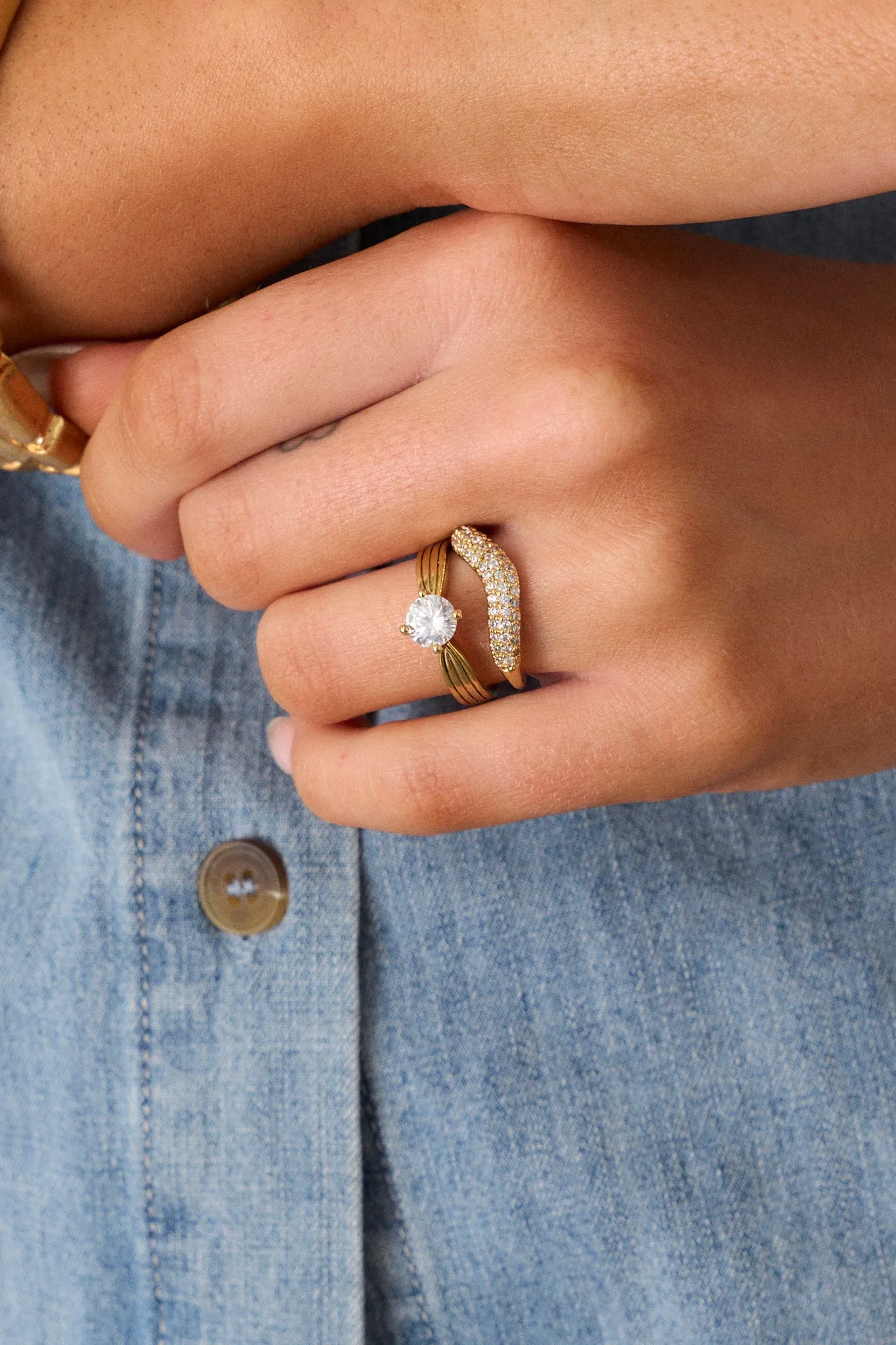 Looking Forward Gold Solitaire & Pave Band Ring Set