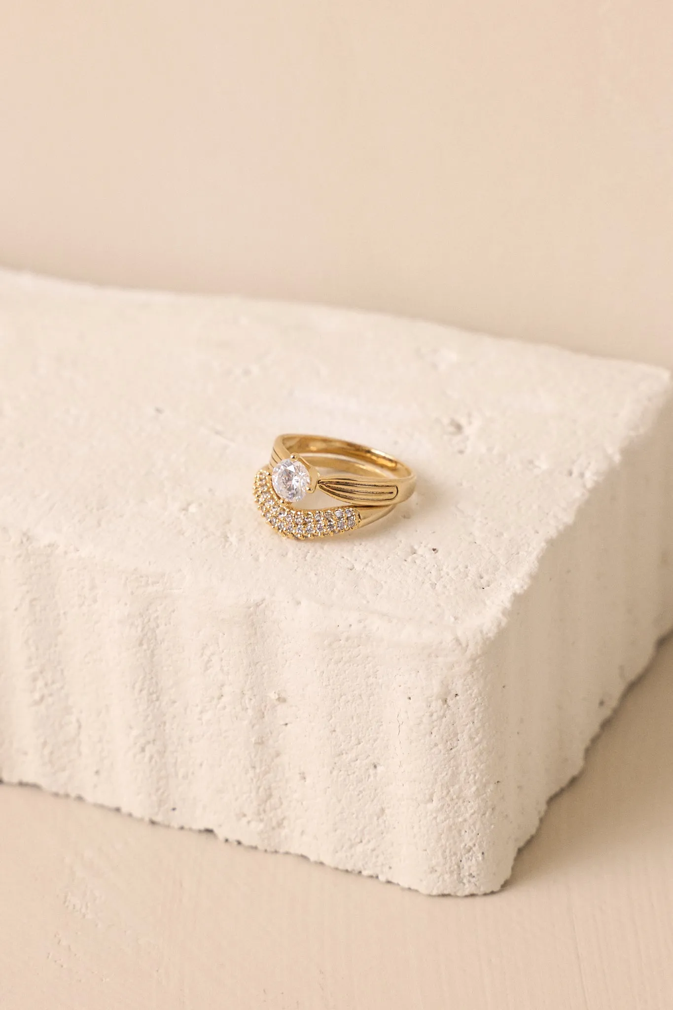 Looking Forward Gold Solitaire & Pave Band Ring Set