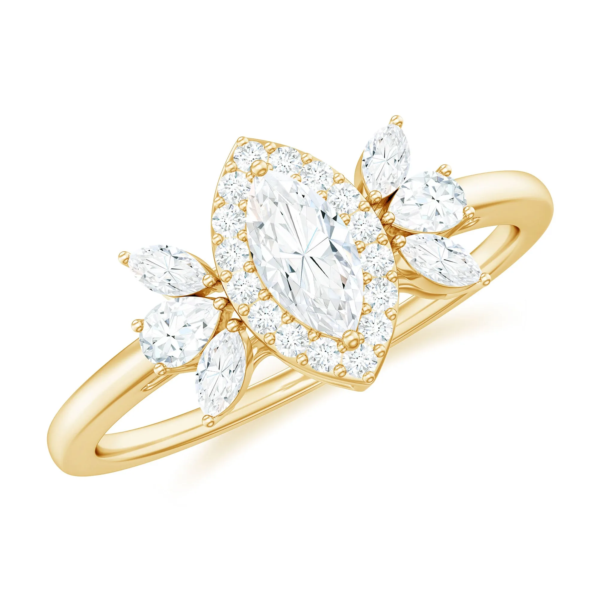 Marquise Cut Moissanite Cluster Halo Engagement Ring