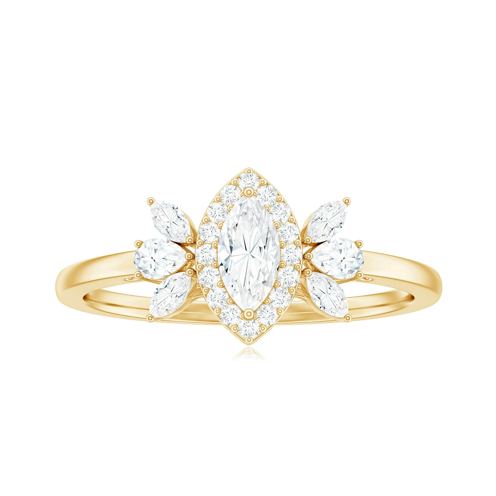 Marquise Cut Moissanite Cluster Halo Engagement Ring