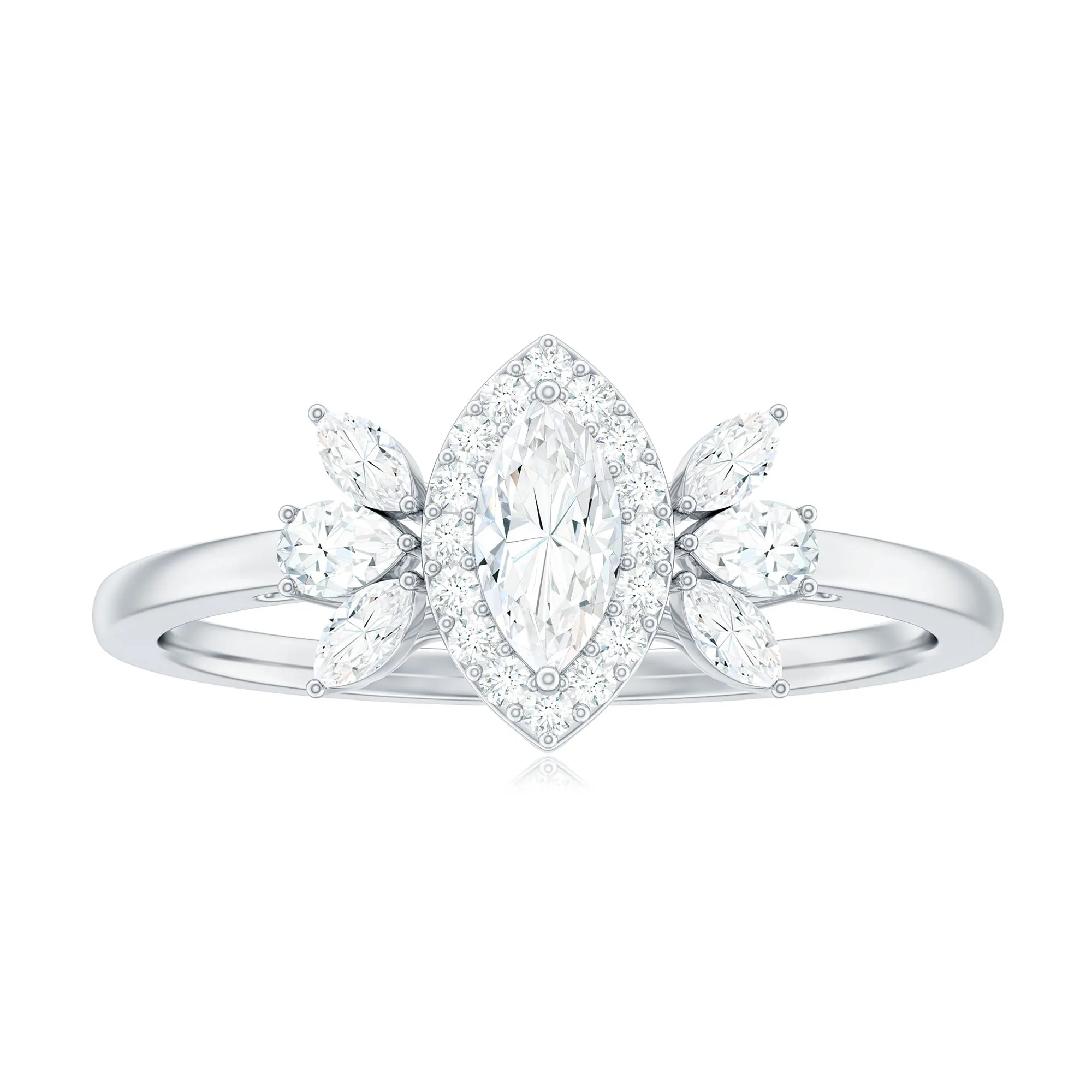 Marquise Cut Moissanite Cluster Halo Engagement Ring