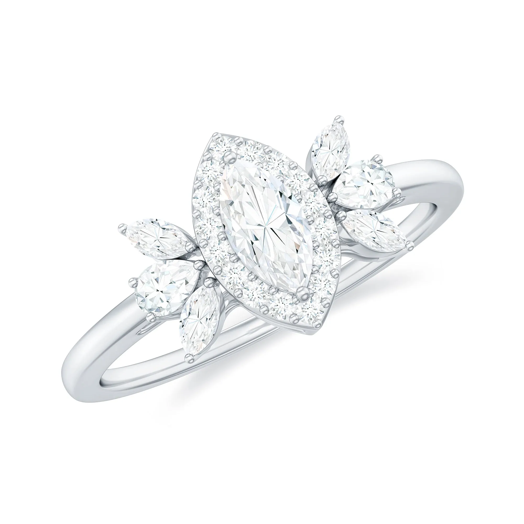 Marquise Cut Moissanite Cluster Halo Engagement Ring