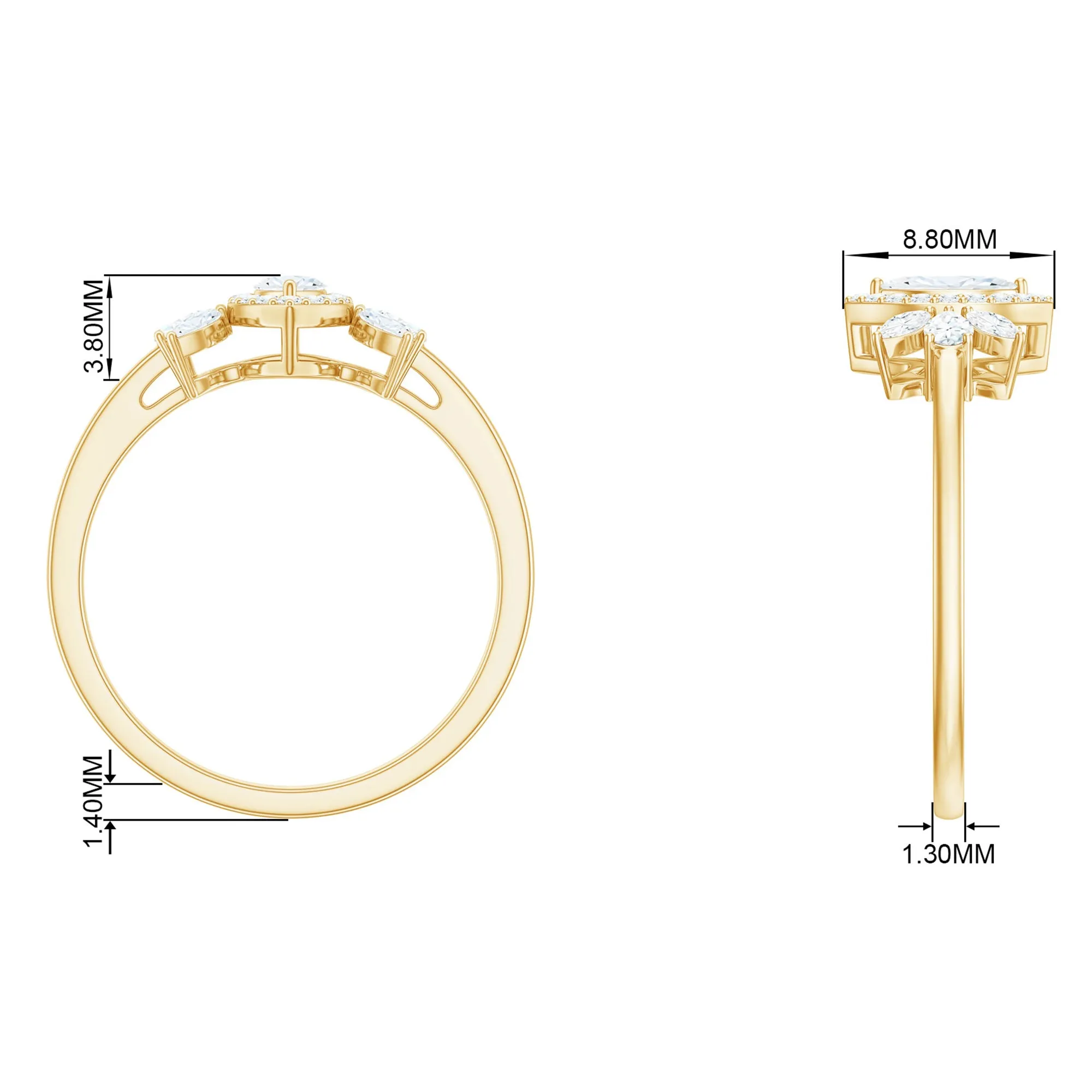 Marquise Cut Moissanite Cluster Halo Engagement Ring