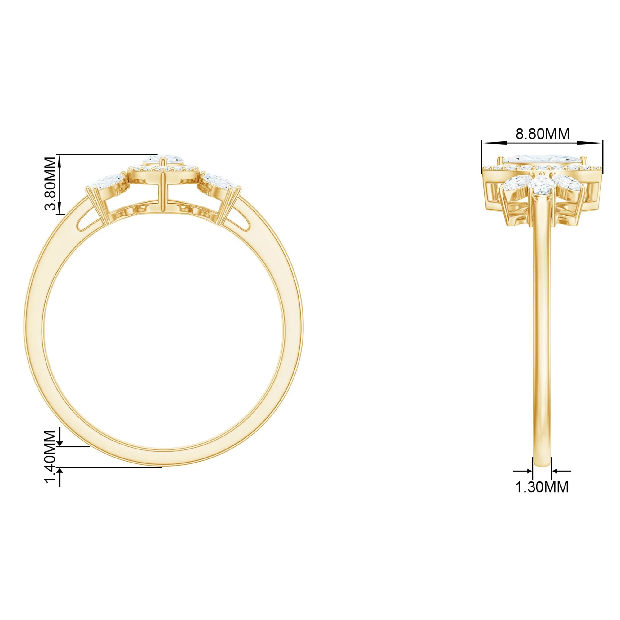 Marquise Cut Moissanite Cluster Halo Engagement Ring