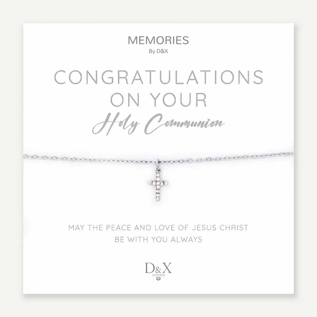 Memories: "CONGRATULATIONS ON YOUR HOLY COMMUNION" | Cross Bracelet | White Gold-Plated