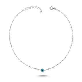 Mini Evil Eye Chain & Charm Silver Anklet