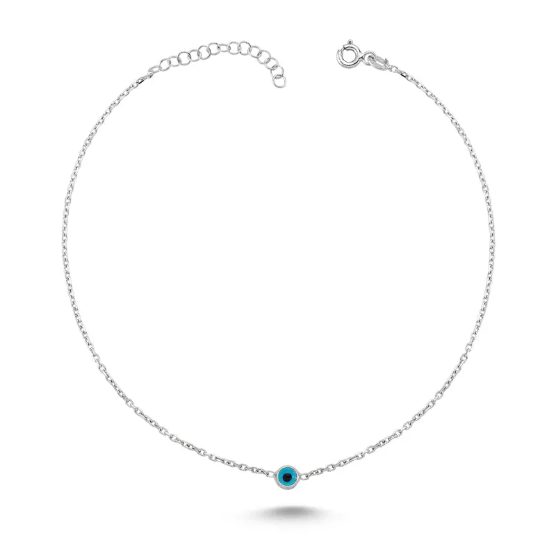 Mini Evil Eye Chain & Charm Silver Anklet