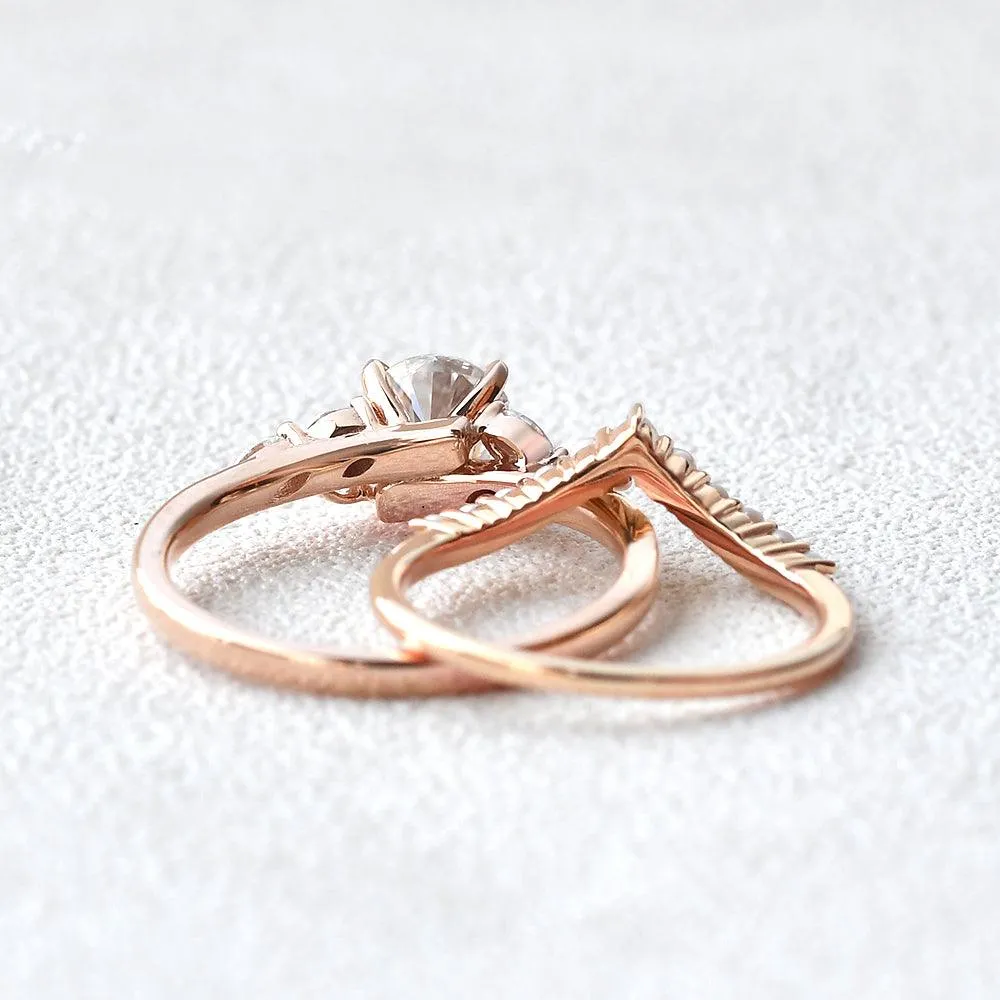 Moissanite & Pearl Rose Gold Ring Set 2pcs