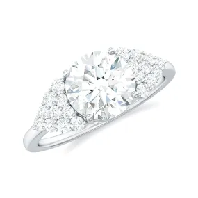 Moissanite Solitaire Engagement Ring with Side Stones