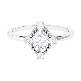 Oval Shape Moissanite Solitaire Vintage Engagement Ring