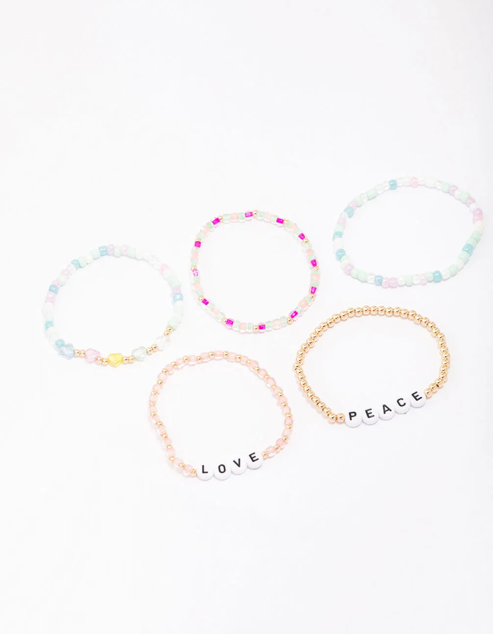 Pastel Peace & Love Friendship Beaded Bracelet 5-Pack