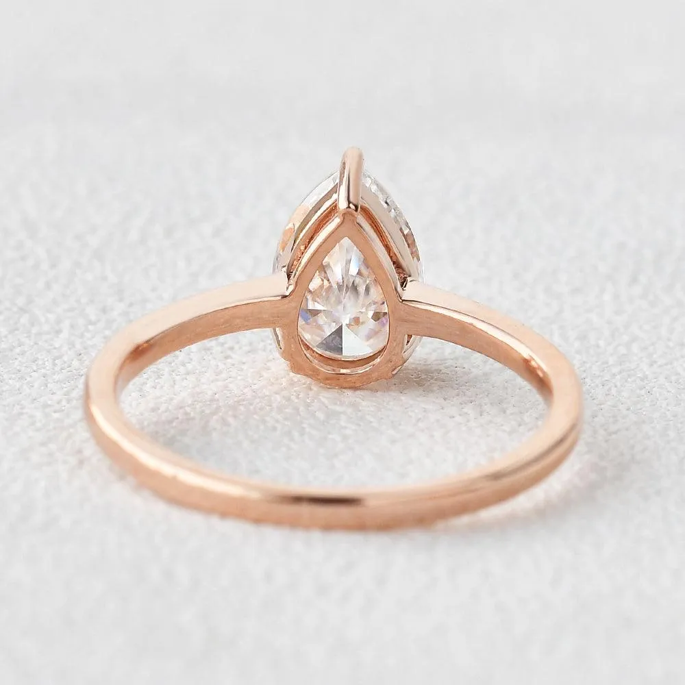 Pear Shaped Moissanite Classic Solitaire Ring