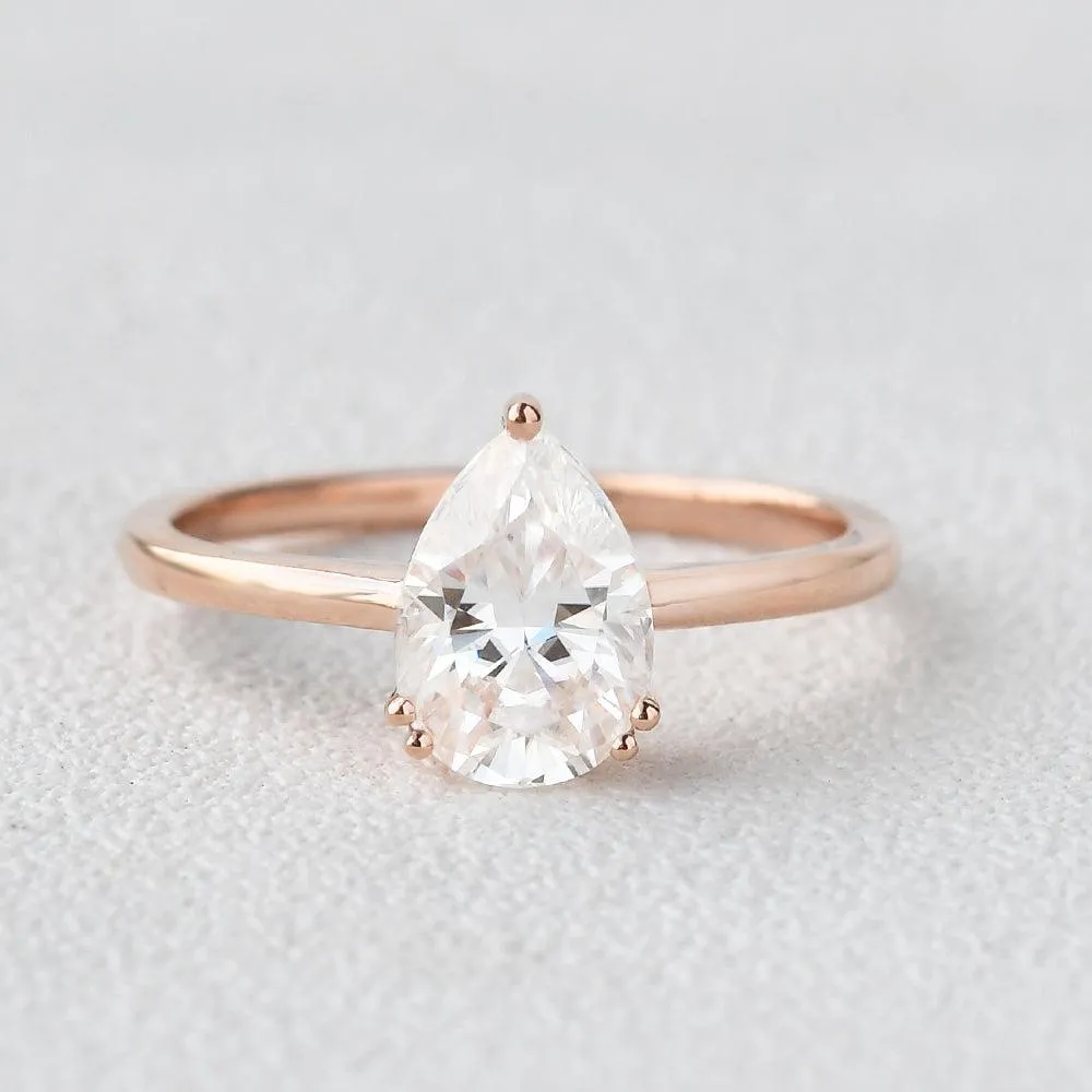 Pear Shaped Moissanite Classic Solitaire Ring