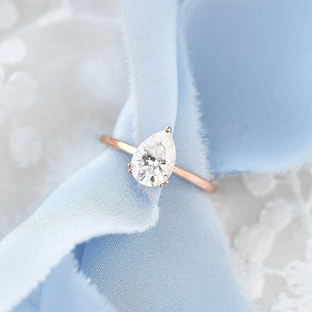 Pear Shaped Moissanite Classic Solitaire Ring