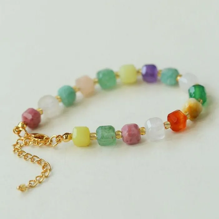 Rainbow Candy Cube Gemstone Beaded Bracelet