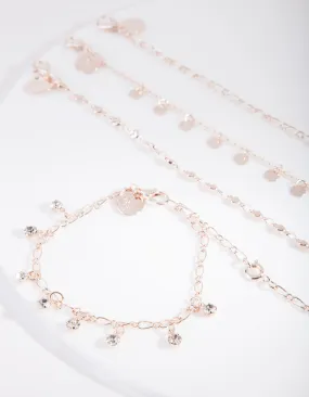 Rose Gold Disc Bracelet Anklet 4-Pack