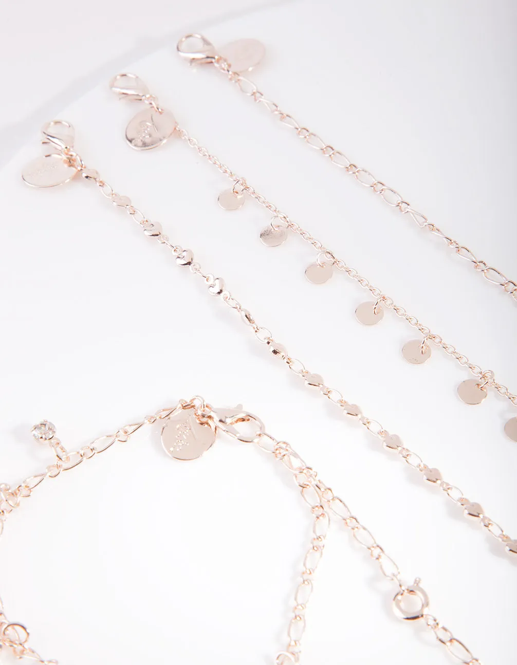 Rose Gold Disc Bracelet Anklet 4-Pack