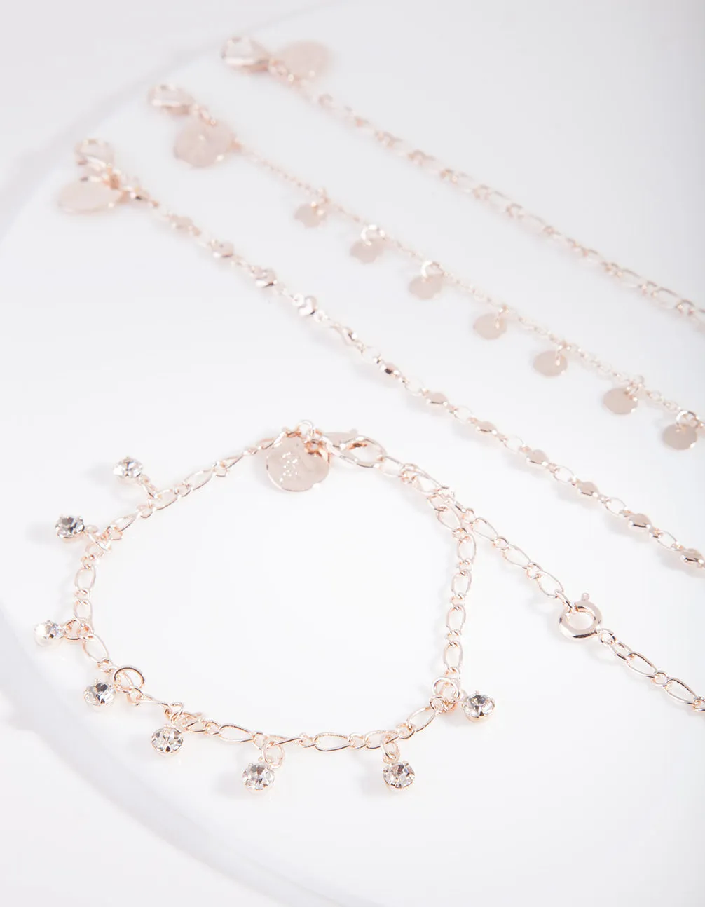 Rose Gold Disc Bracelet Anklet 4-Pack