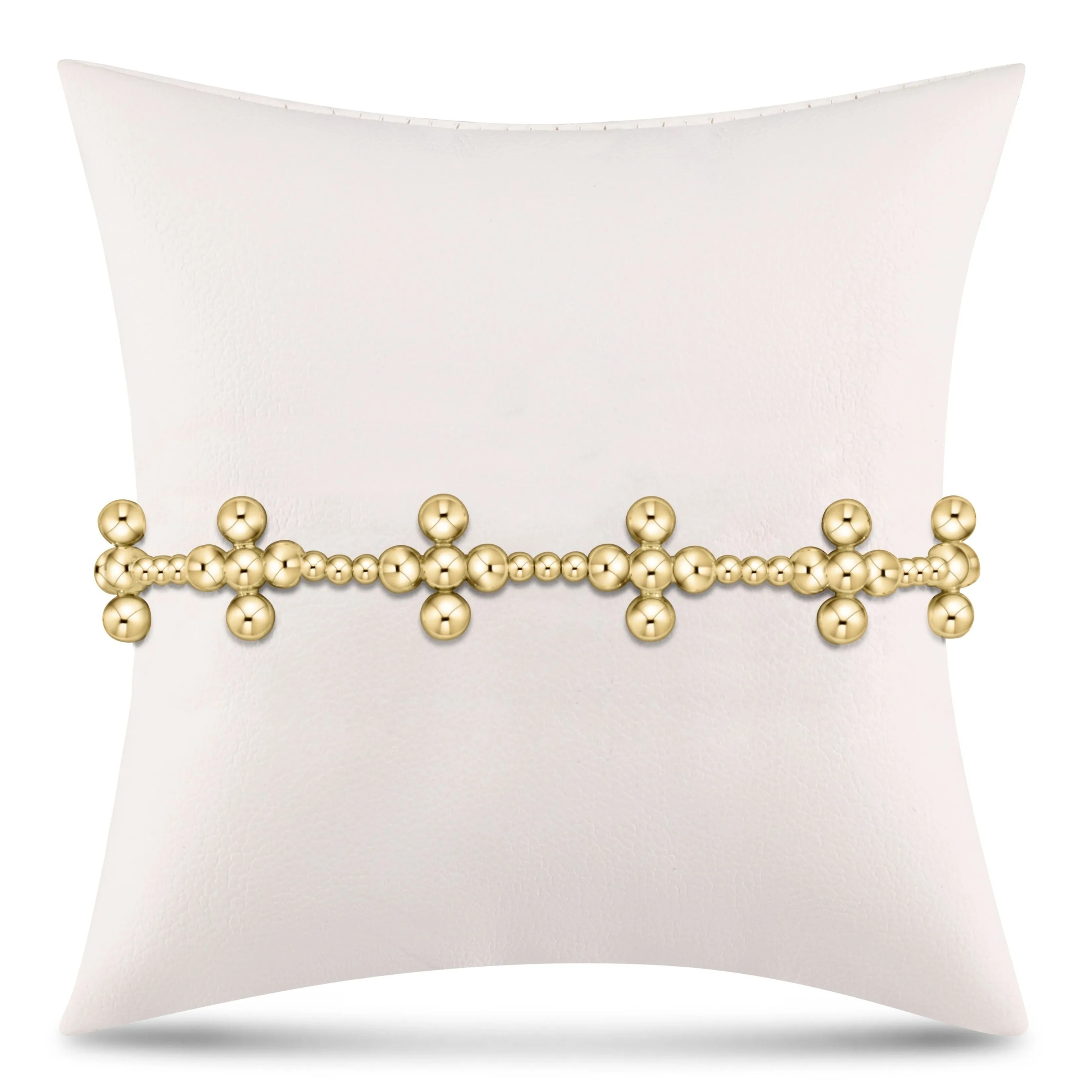 Signature Cross Sincerity Pattern 2.5mm Bead Bracelet - Classic Beaded Signature Cross Gold - 4mm Bead Gold