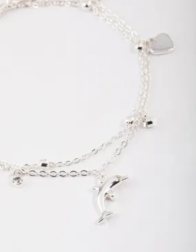 Silver Animal & Diamante Charm Anklet Pack