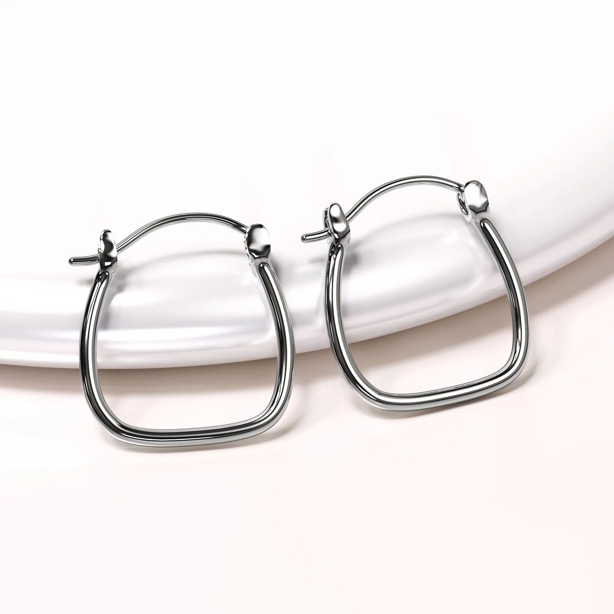 Solid 925 Signature Silver Horseshoe Hoop Earrings