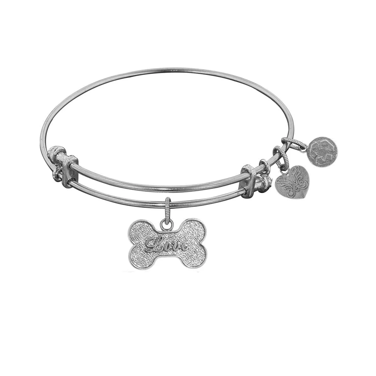 Stipple Finish Brass Bone With Love Angelica Bangle Bracelet, 7.25"