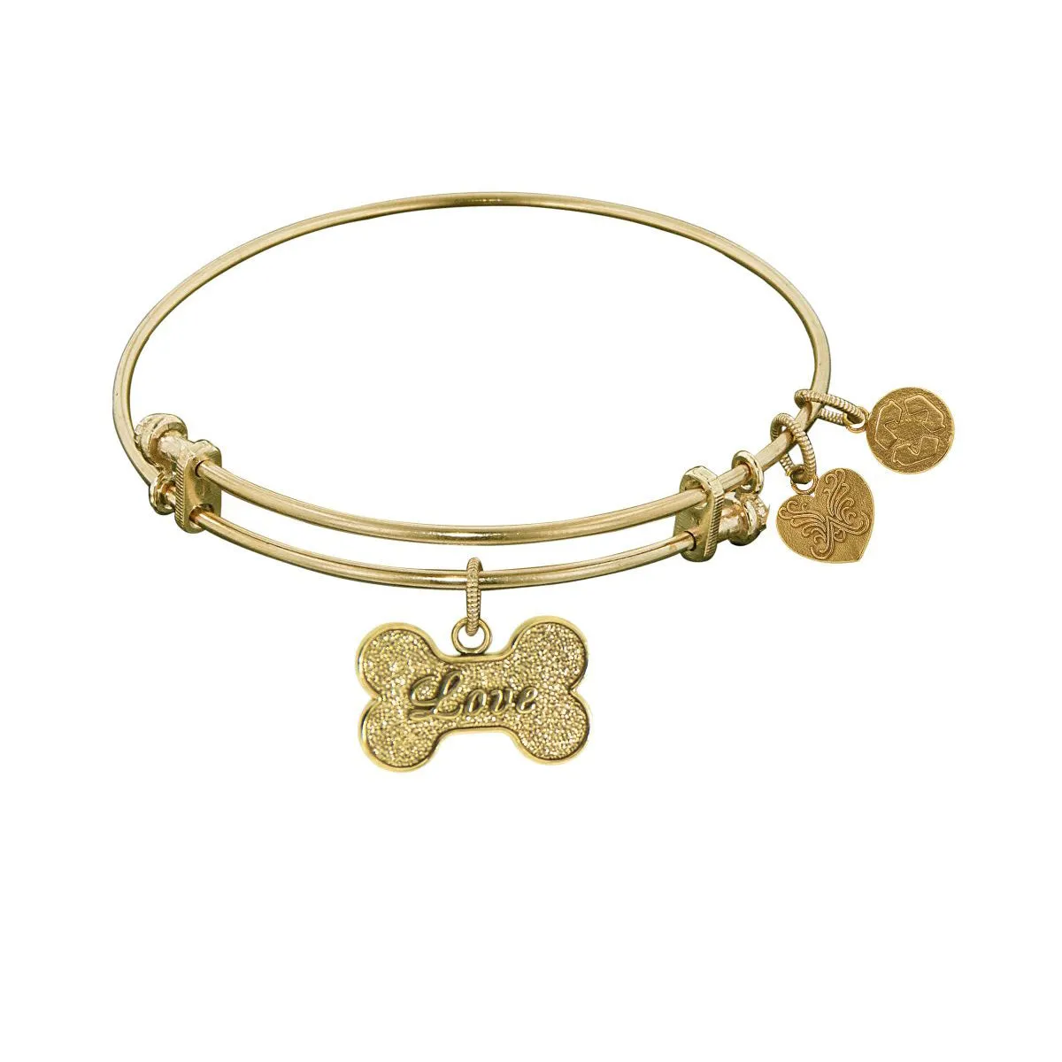 Stipple Finish Brass Bone With Love Angelica Bangle Bracelet, 7.25"