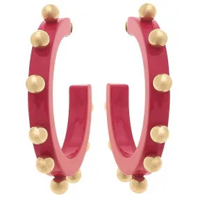 Studded Hoop Earrings - Fuchsia