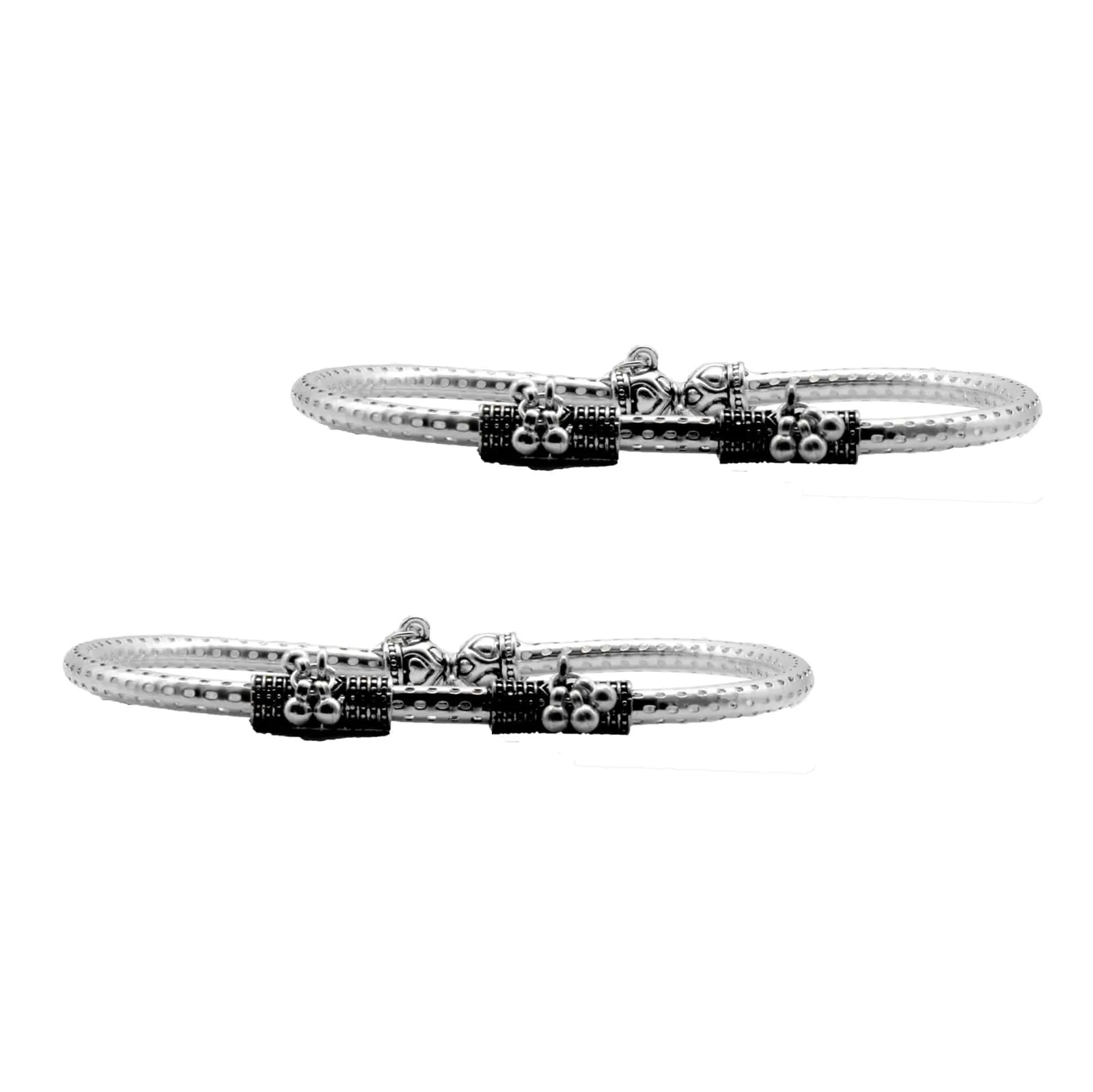 Teejh Double Cylindrical Silver Oxidized Charm Anklets