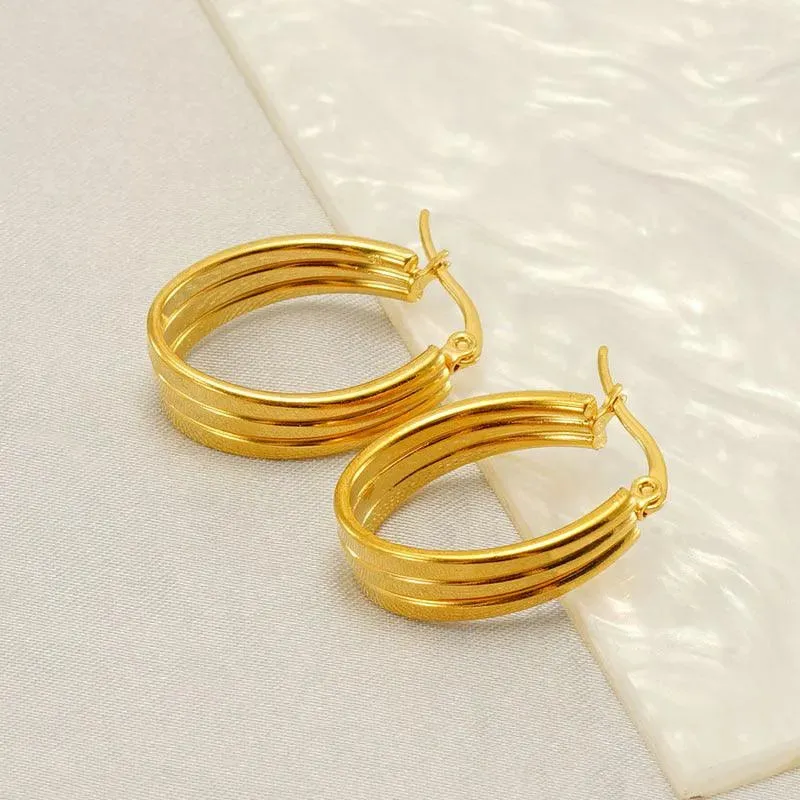 Triple-Band 18K Gold Plated Hoop Earrings – Bold and Stylish Design