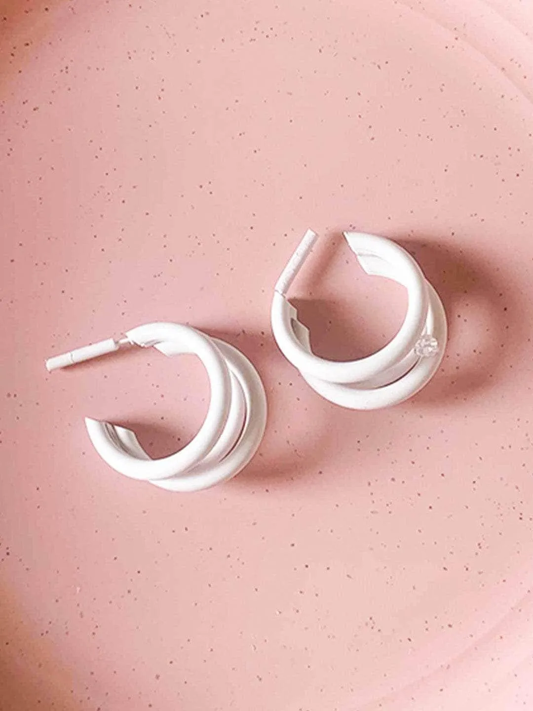 Triple Hoop Earrings White