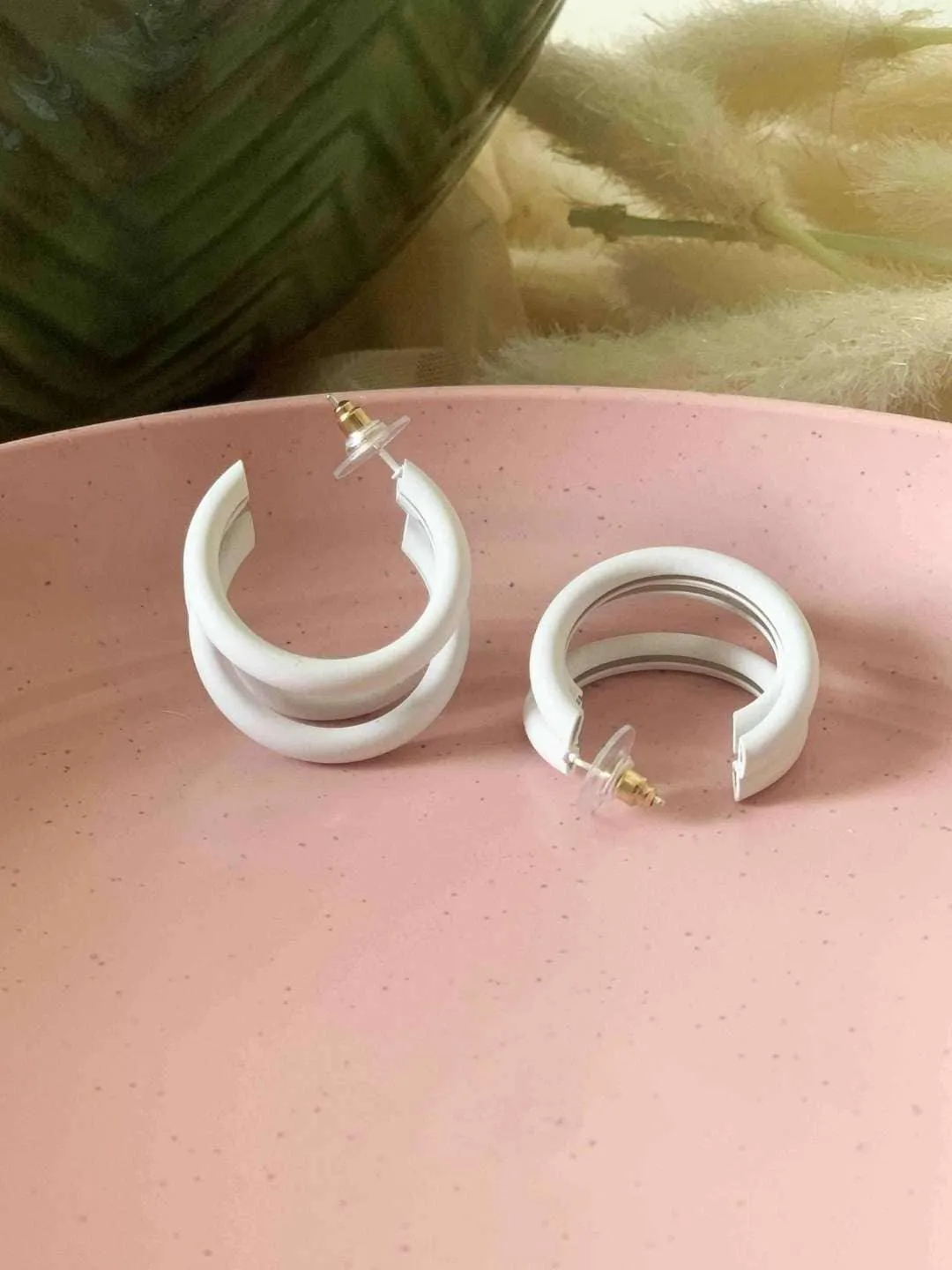 Triple Hoop Earrings White