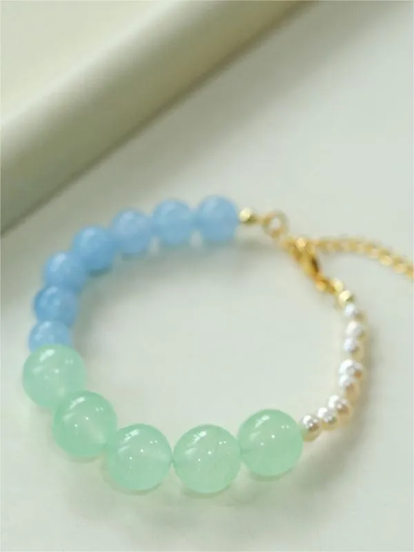 Vibrant Multicolored Gemstone and Pearl Beaded Bracelet-Blue Green Bracelet