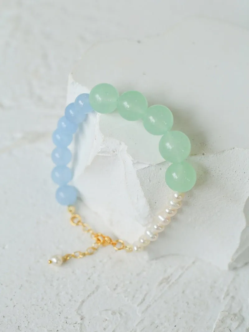 Vibrant Multicolored Gemstone and Pearl Beaded Bracelet-Blue Green Bracelet