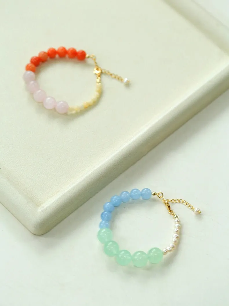 Vibrant Multicolored Gemstone and Pearl Beaded Bracelet-Blue Green Bracelet