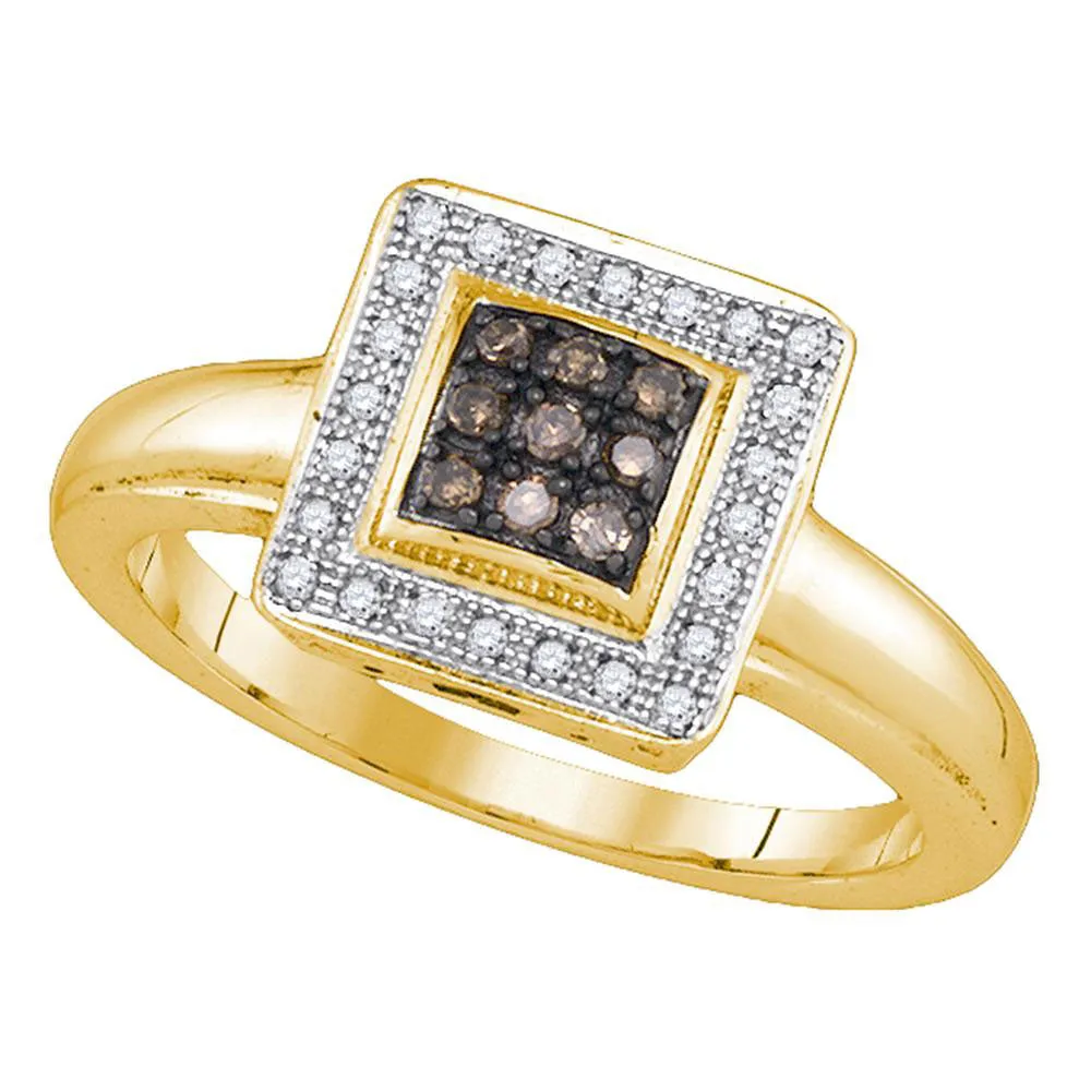 Yellow-tone Sterling Silver Women's Round Brown Diamond Cluster Ring 1/6 Cttw